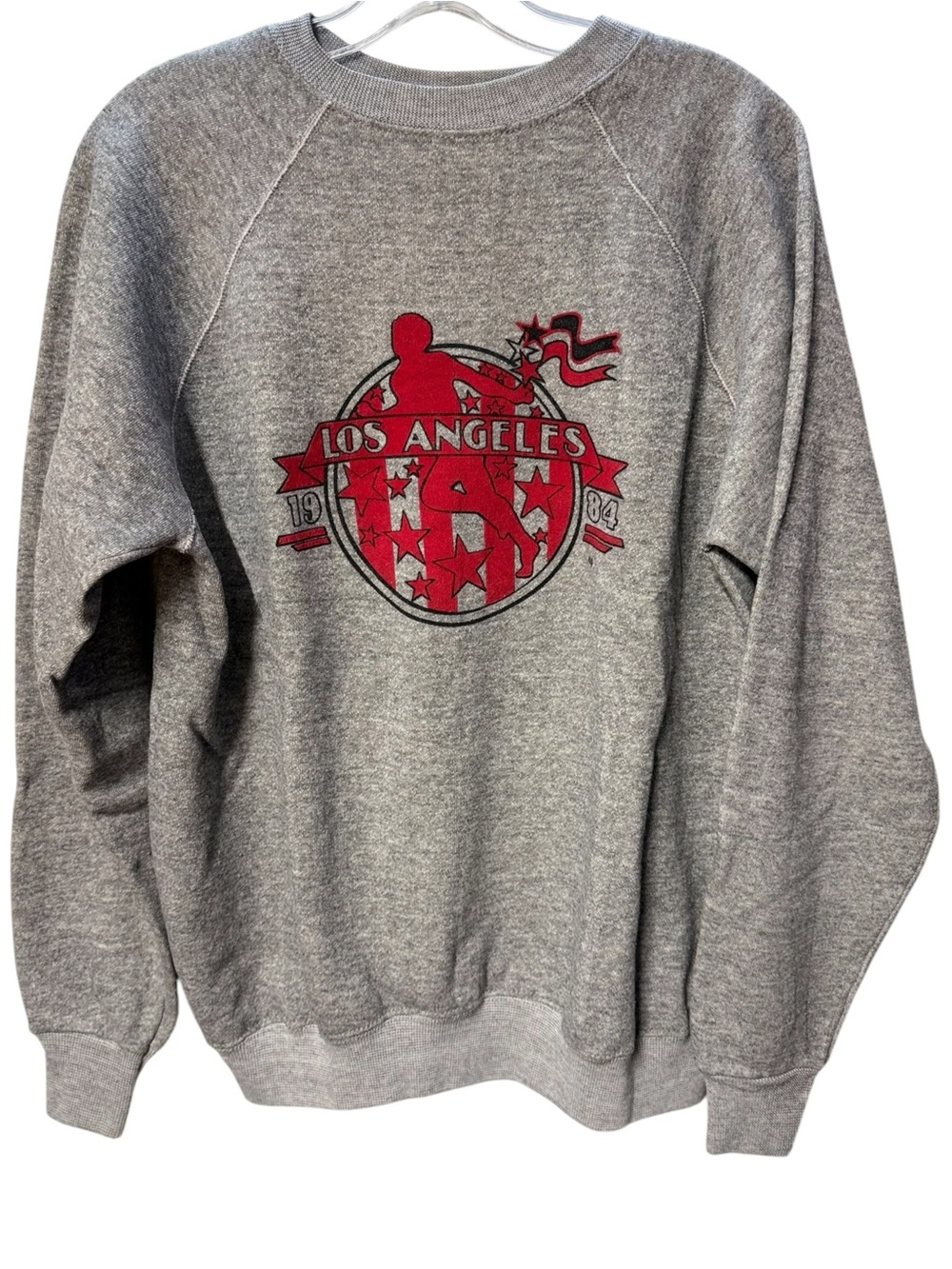VTG Heather Gray 1984 Los Angeles Sweatshirt with Flocked Graphic Sz L